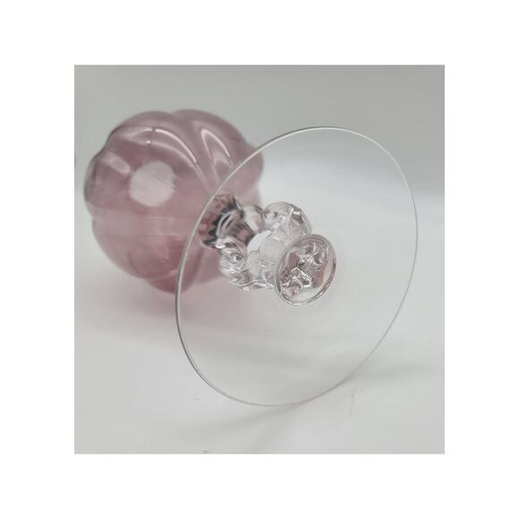 VTG Cambridge Glass 8” Ivy Amethyst Ball Vase Clear Keyhole Stem Melon Decagon - Picture 7 of 7